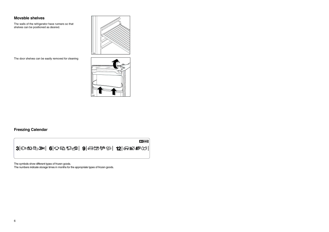 Zanussi ZETF 180 SI, ZETF 180 W manual Movable shelves, Freezing Calendar 