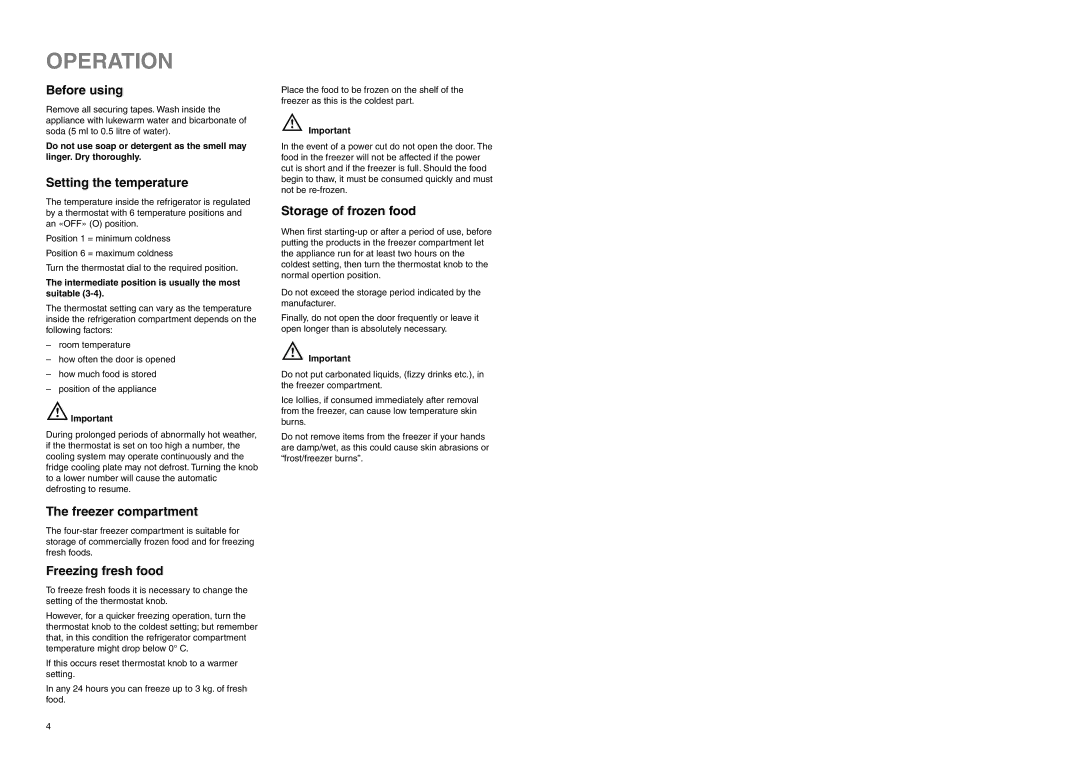 Zanussi ZETF 235 manual Operation 