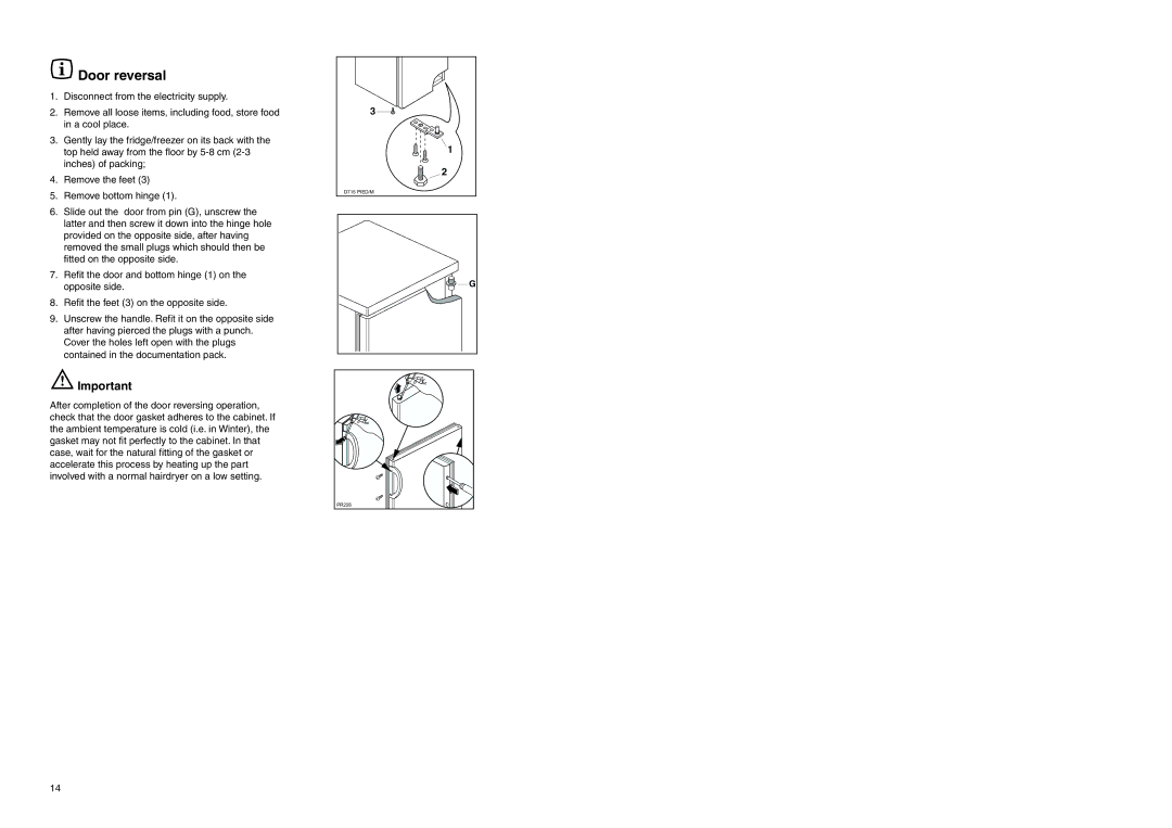 Zanussi ZEUC 2120 manual Door reversal 