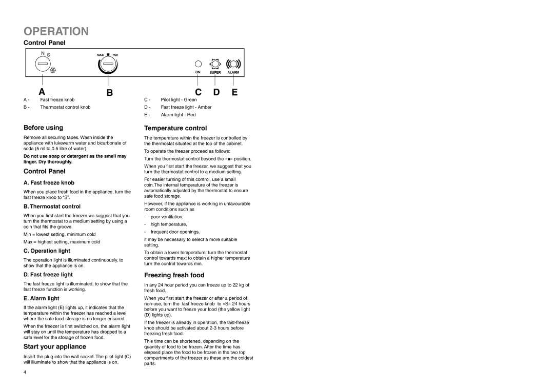 Zanussi ZEUC 2120 manual Operation 