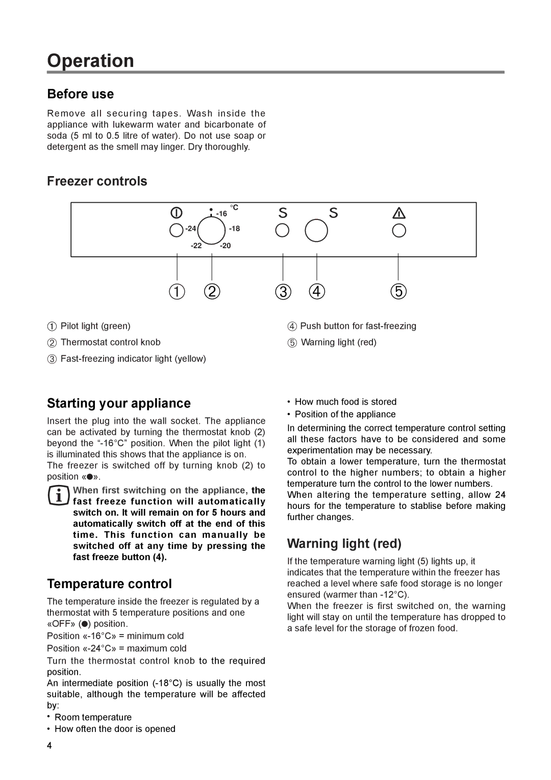 Zanussi ZEUT 6275 manual Operation, Before use, Freezer controls, Starting your appliance, Temperature control 