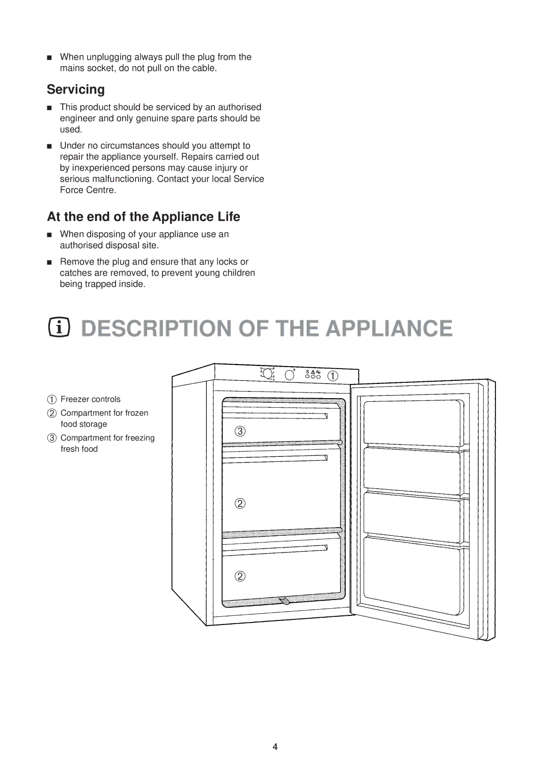 Zanussi ZF 24 W manual Description of the Appliance, Servicing, At the end of the Appliance Life 