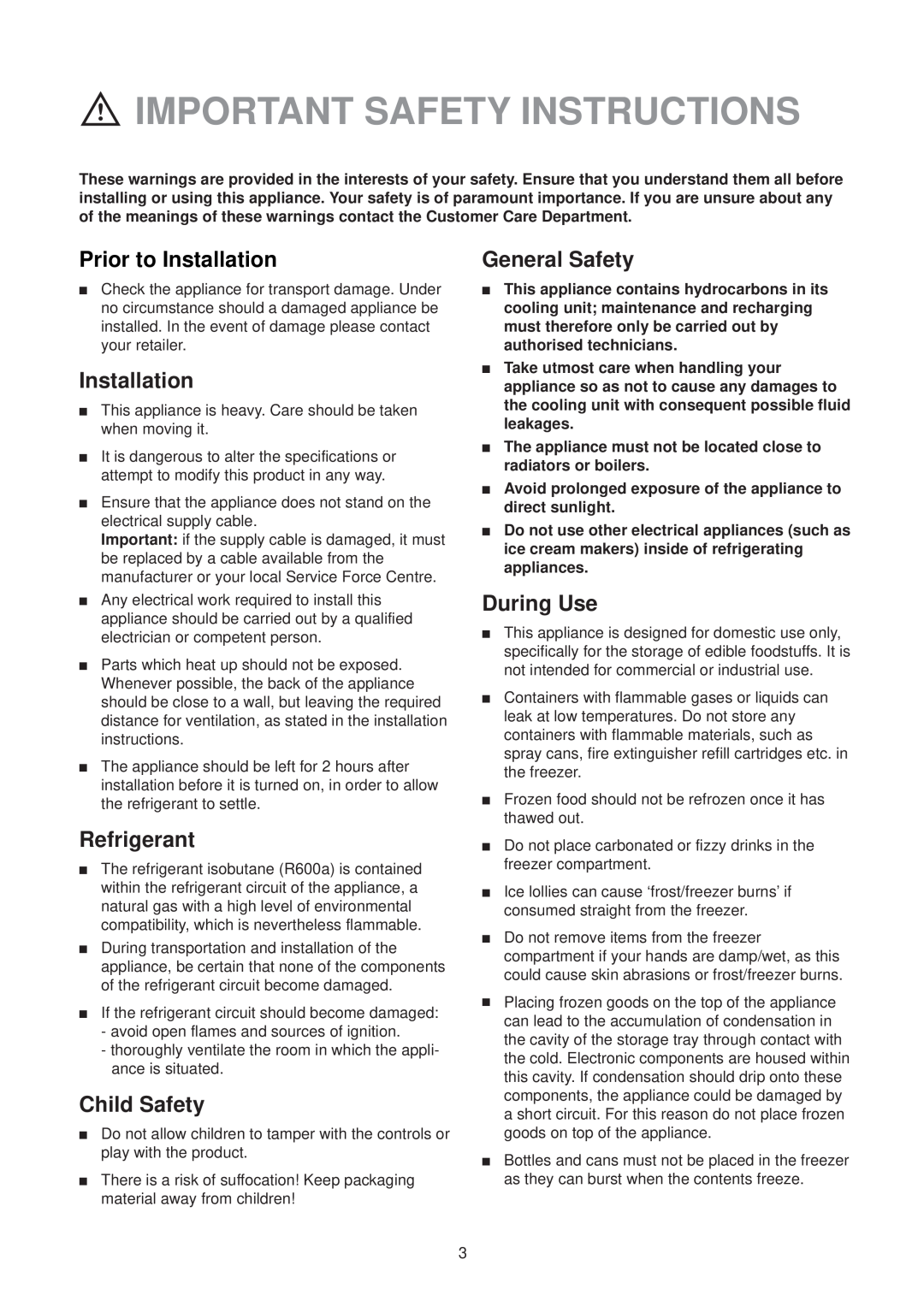 Zanussi ZF 54 SI, ZF 54 W manual Important Safety Instructions 