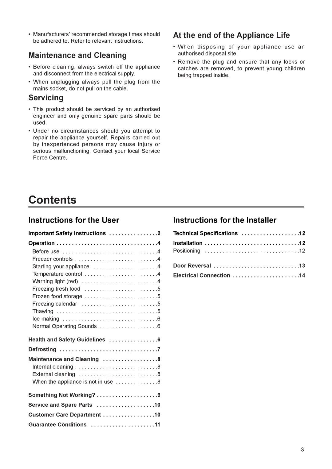 Zanussi ZF 56 SI manual Contents 