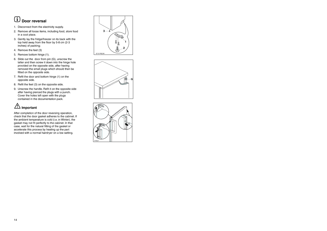 Zanussi ZF 57 W manual Door reversal 