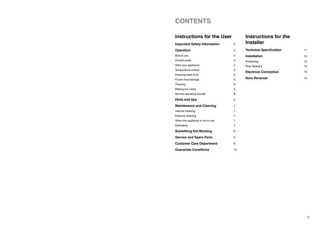 Zanussi ZF 57 W manual Contents 