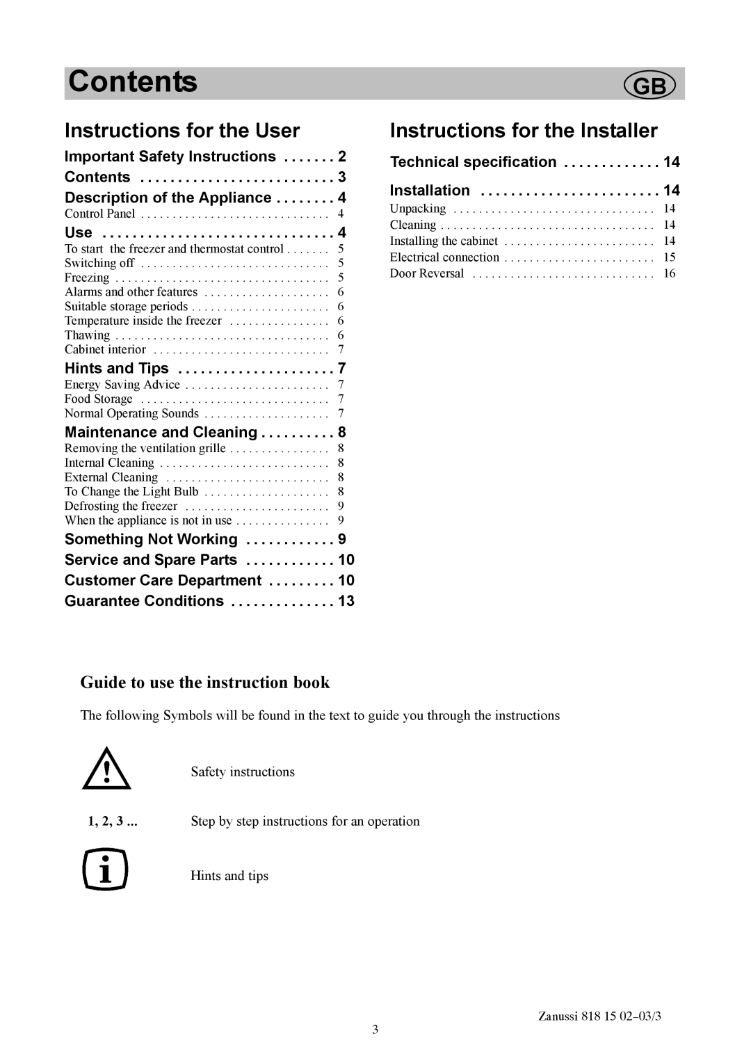 Zanussi ZF711W manual Contents 