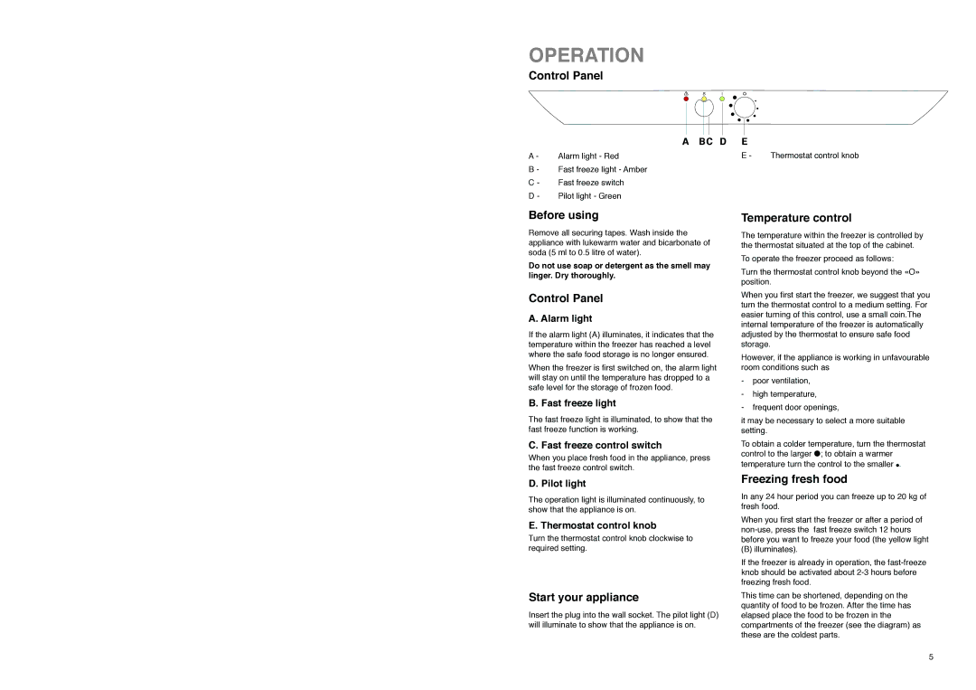 Zanussi ZFA 96 W manual Operation 