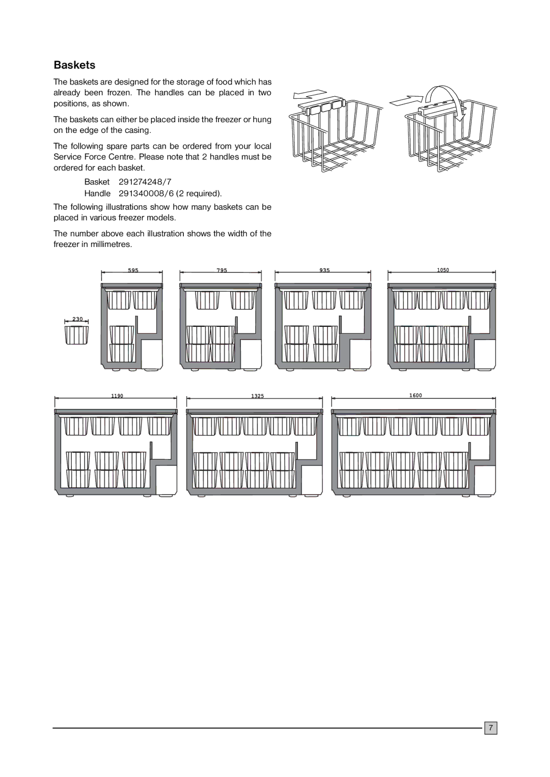 Zanussi ZFC 177 C installation manual Baskets 