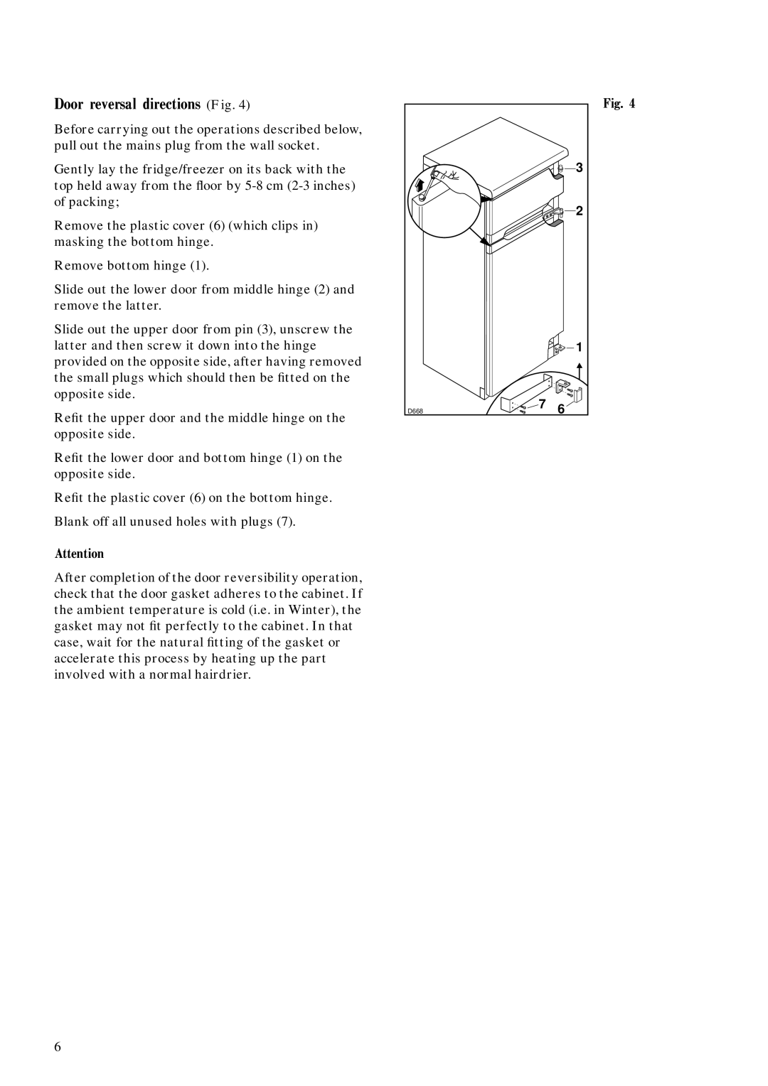 Zanussi ZFC 50/17 AL manual Door reversal directions Fig 