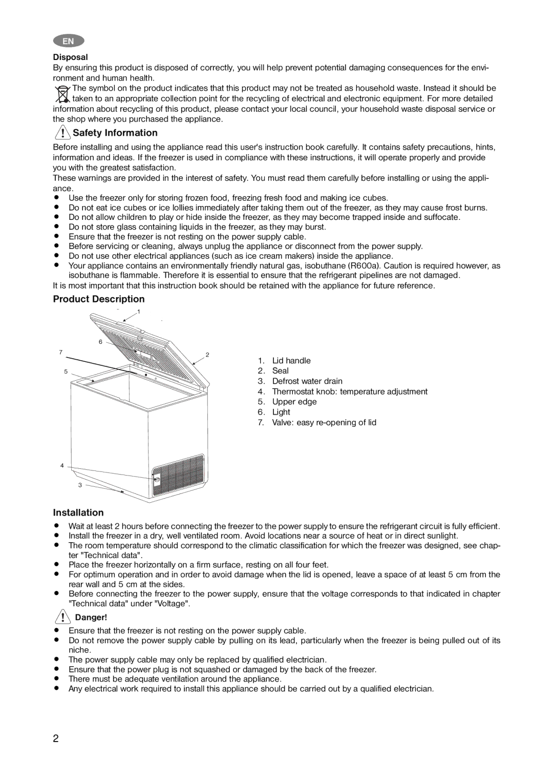 Zanussi ZFC 622 WA, ZFC 626 WA user manual Safety Information, Product Description, Installation, Disposal 