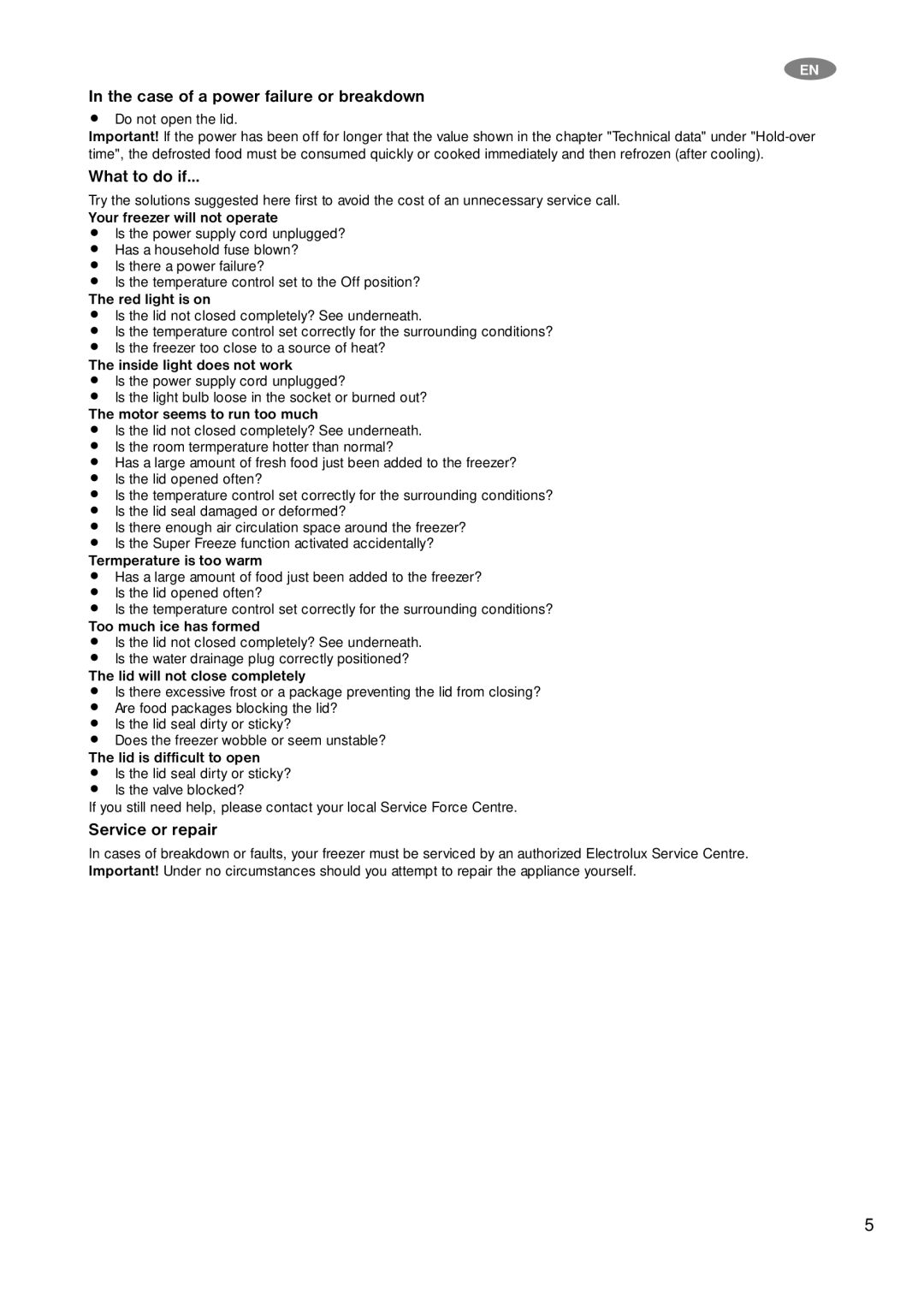 Zanussi ZFC 638 WAP, ZFC 632 WAP user manual Case of a power failure or breakdown, What to do if, Service or repair 