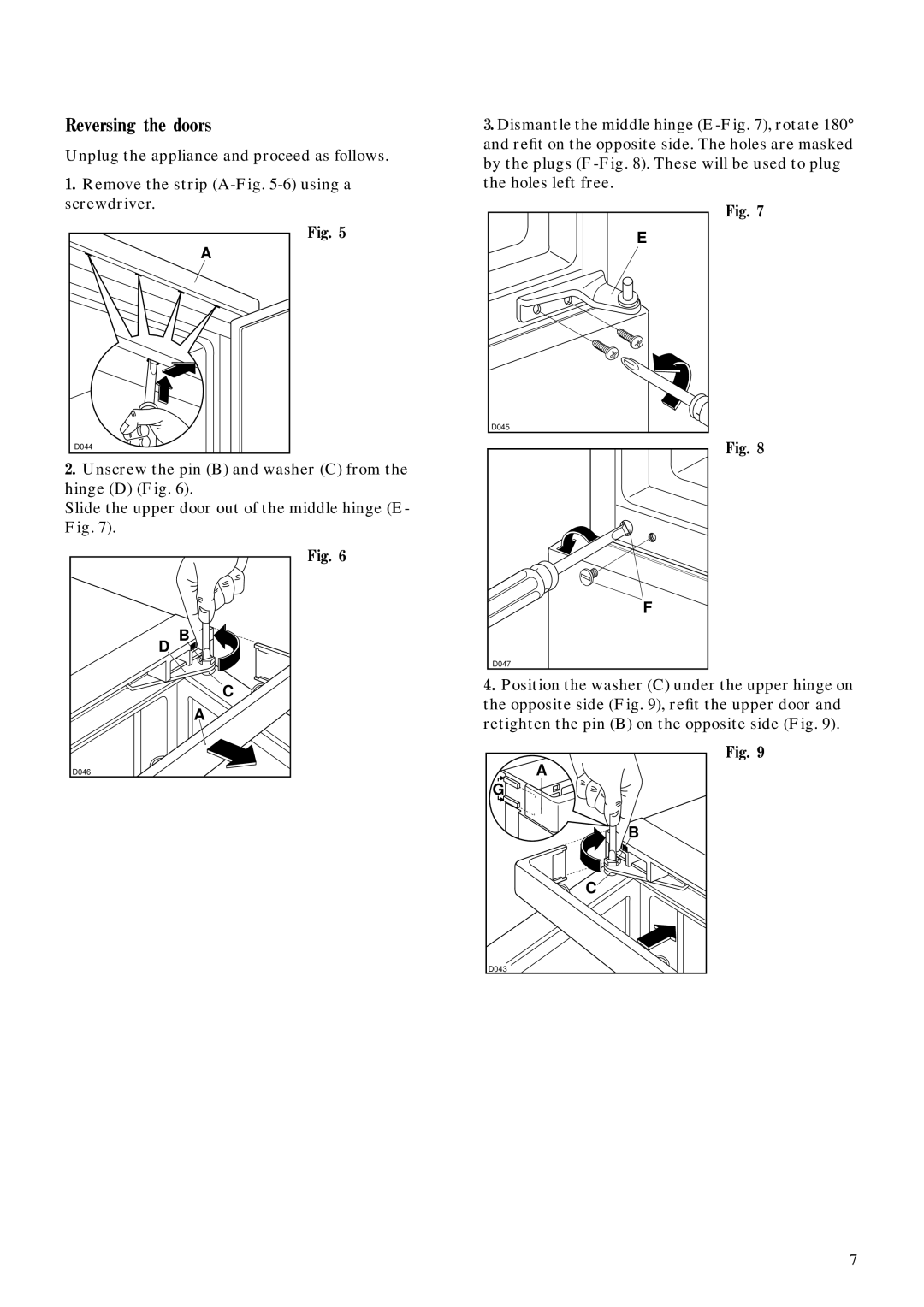 Zanussi ZFC 66/14 manual Reversing the doors 