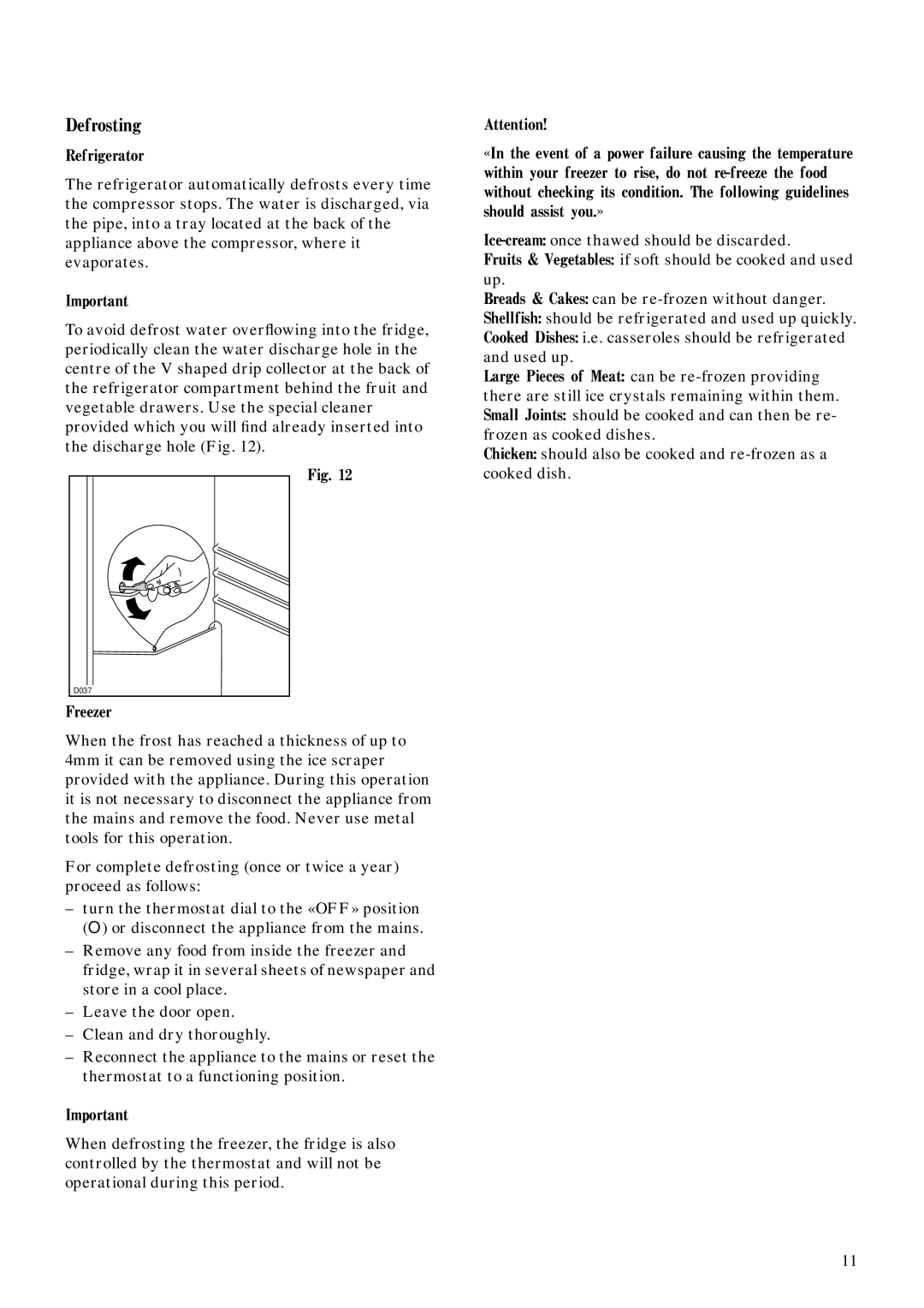 Zanussi ZFC 67/14 manual Defrosting, D037 