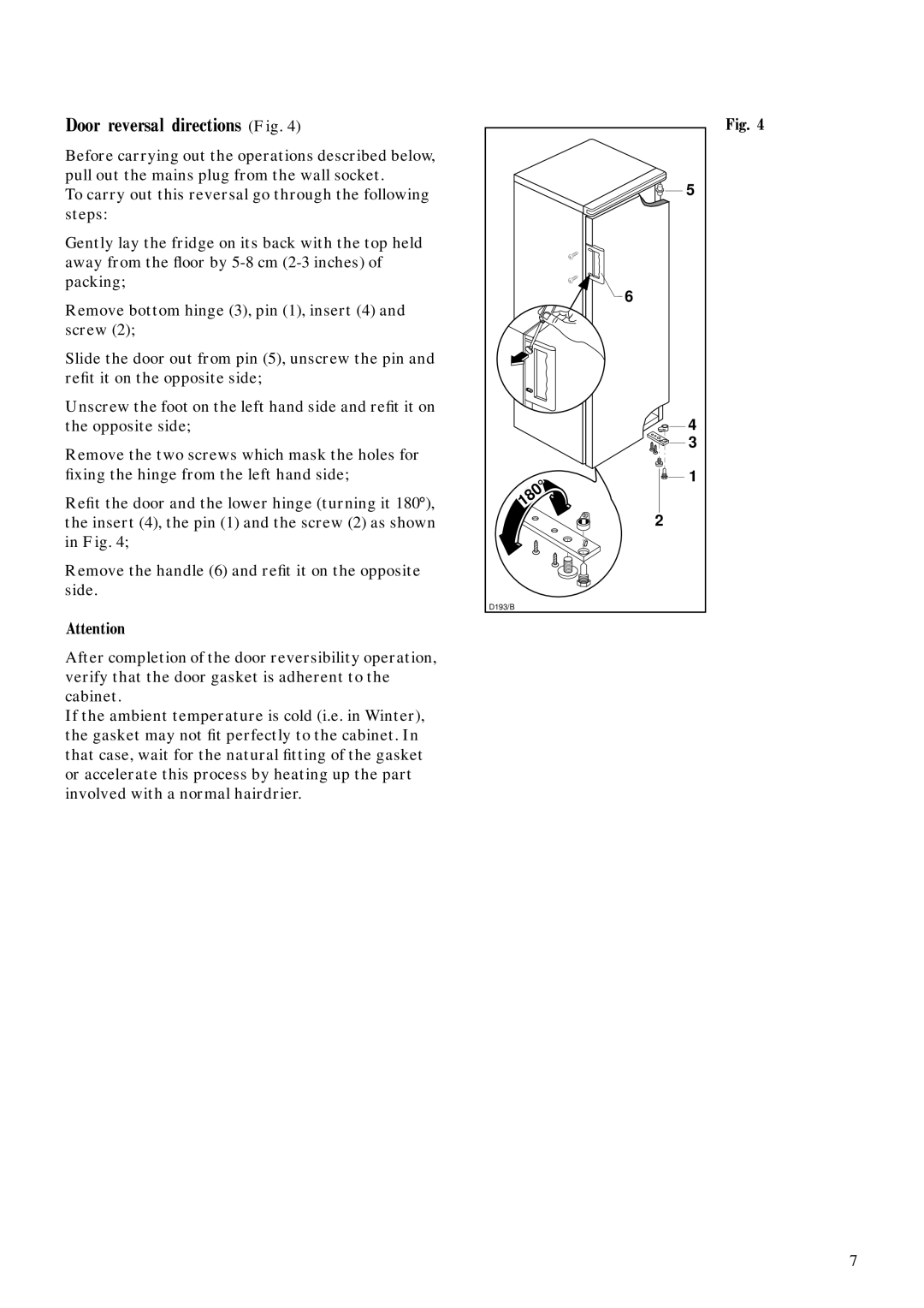 Zanussi ZFC 83 L manual Door reversal directions Fig 