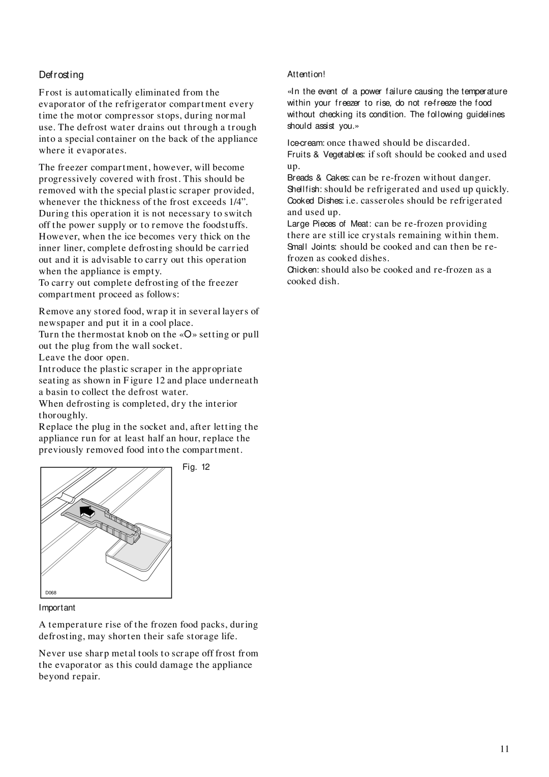 Zanussi ZFCA 62/26 manual Defrosting 