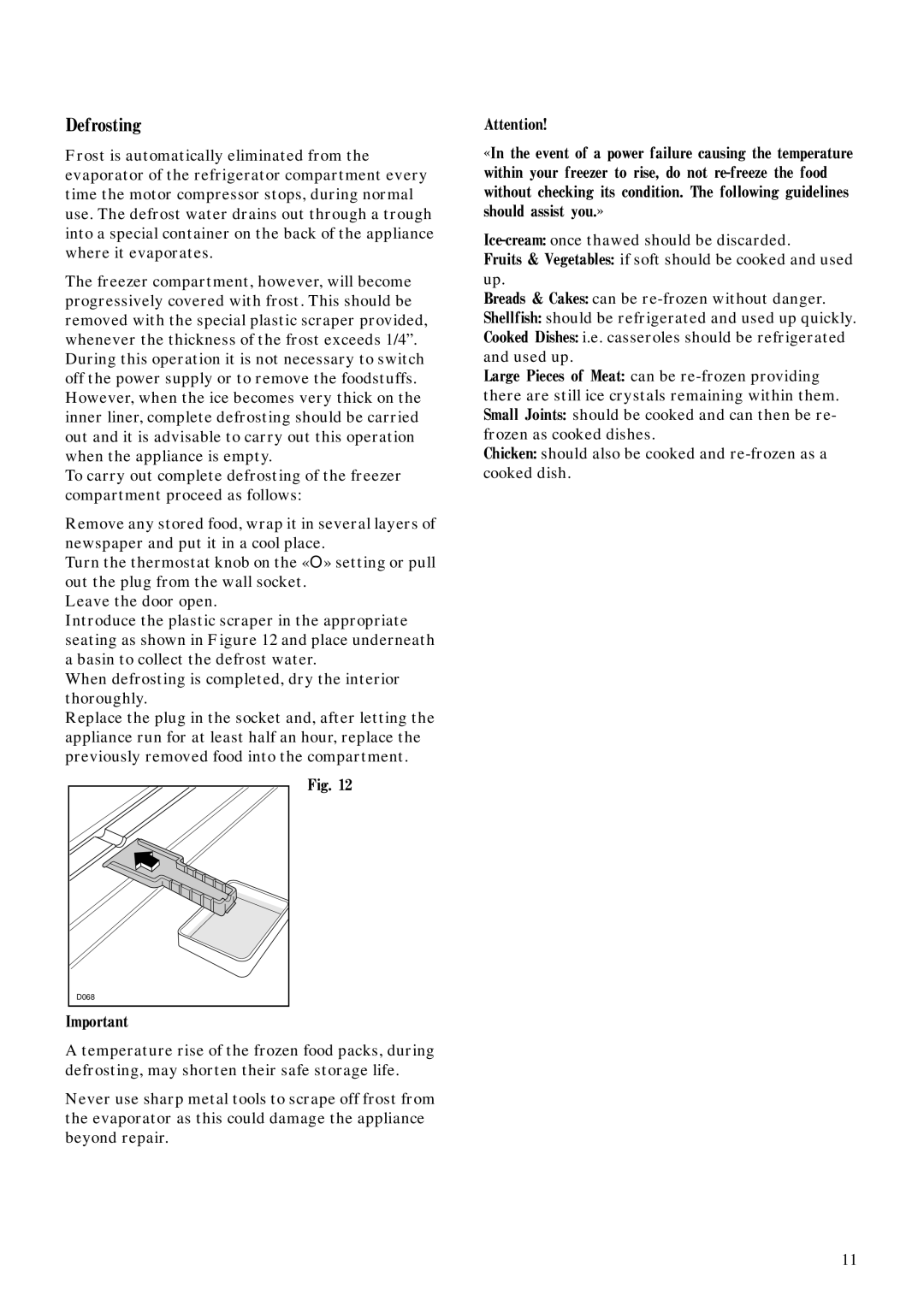 Zanussi ZFCA 62/26 manual Defrosting 