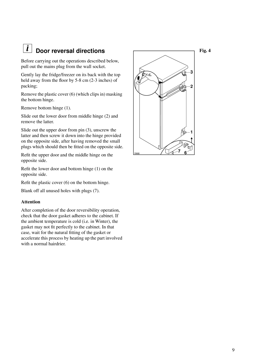 Zanussi ZFD 50/17 RAL manual Door reversal directions 