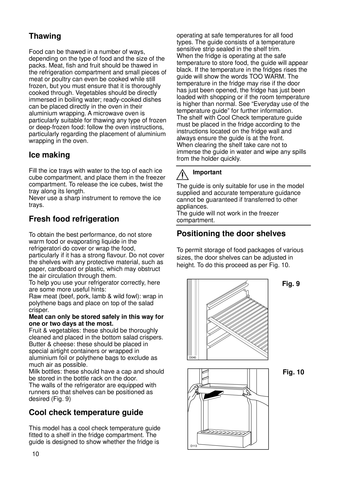 Zanussi ZFD 50/33 R manual Thawing, Ice making, Fresh food refrigeration, Cool check temperature guide 