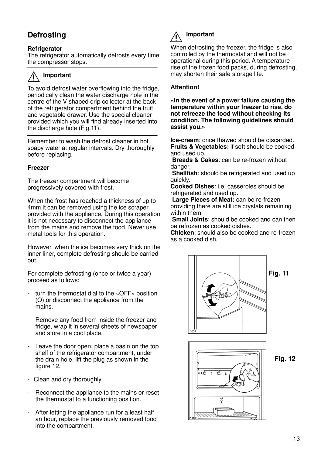 Zanussi ZFD 50/33 R manual Defrosting, Refrigerator 