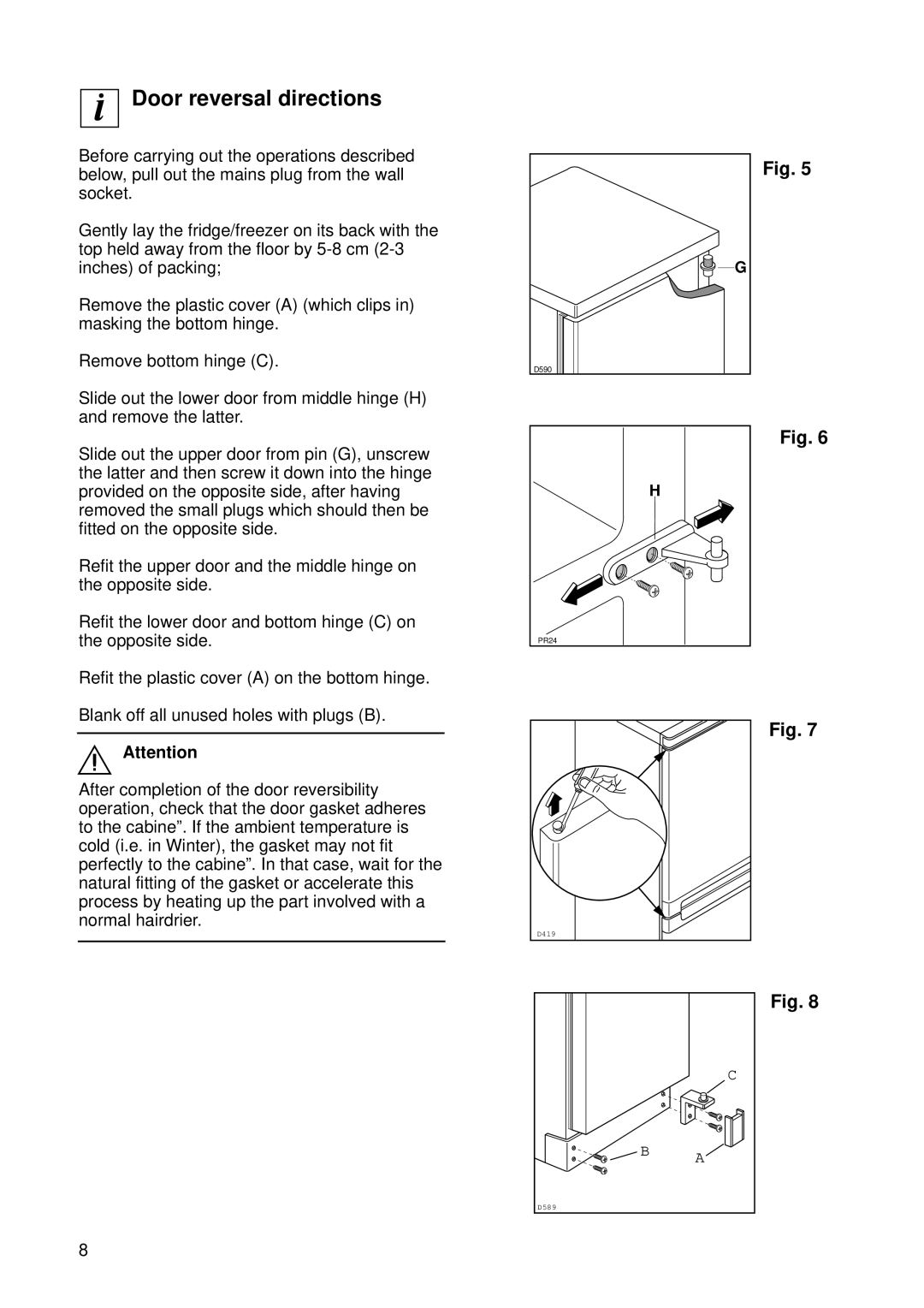 Zanussi ZFD 50/33 R manual Door reversal directions 