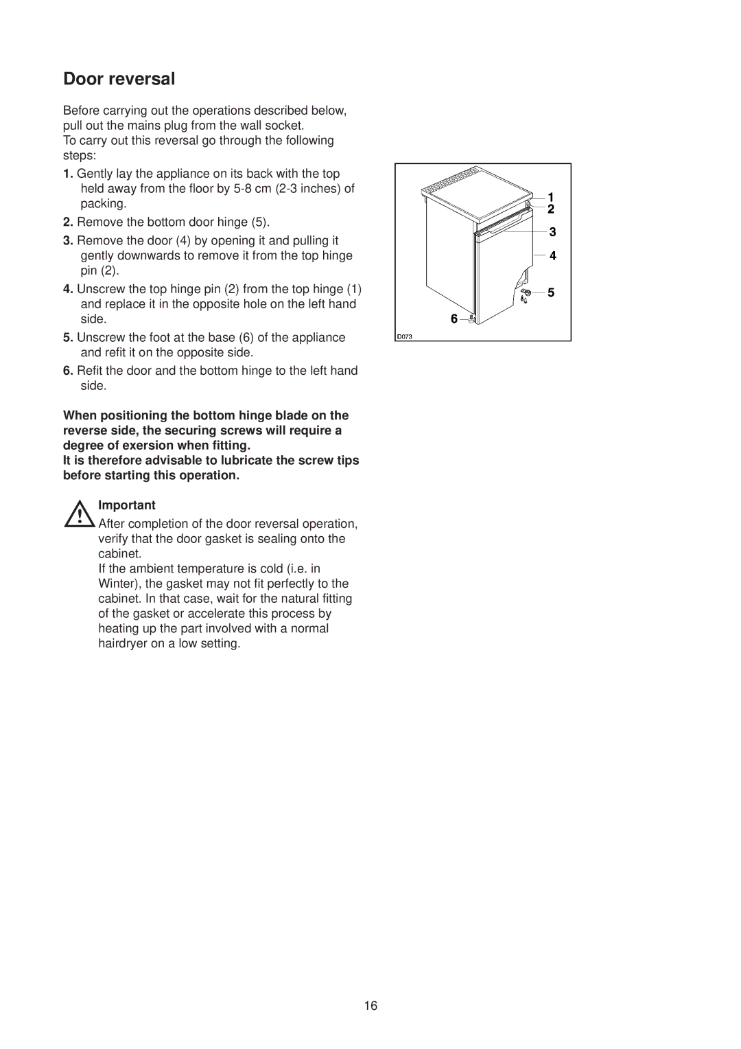 Zanussi ZFE 74 W manual Door reversal 