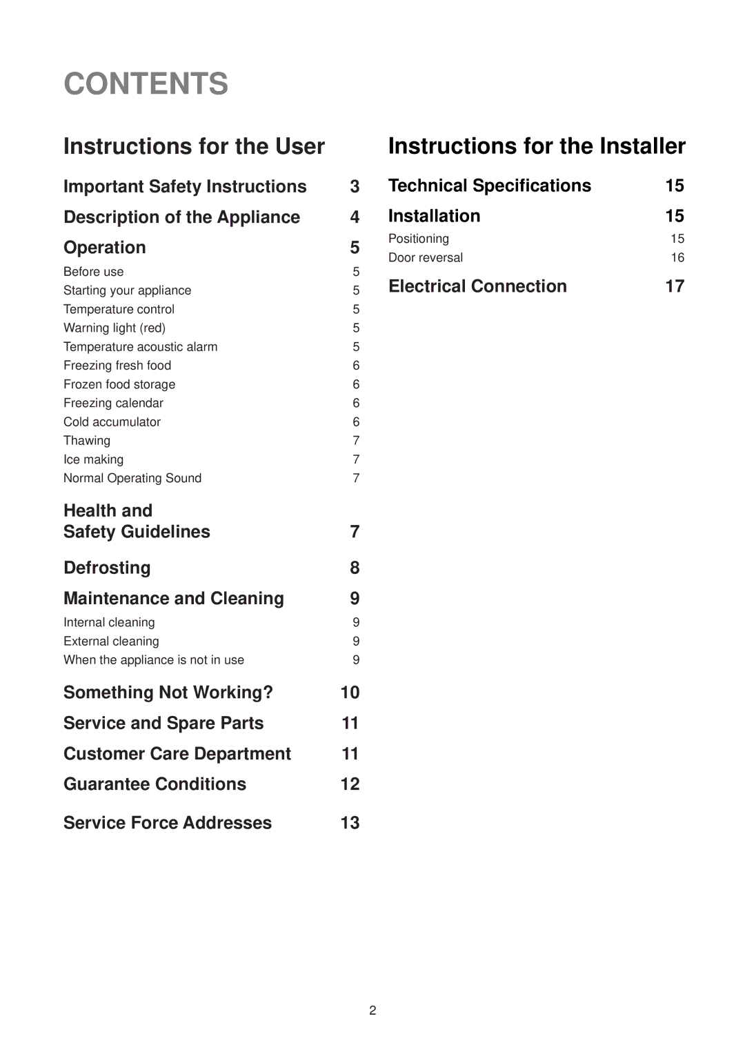 Zanussi ZFE 74 W manual Contents 