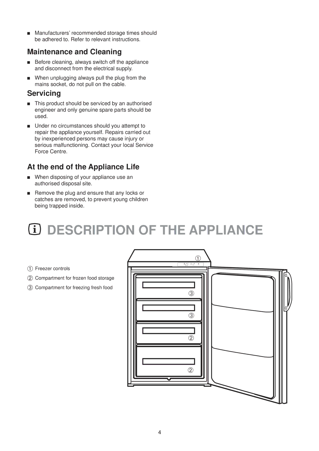 Zanussi ZFE 74 W manual Description of the Appliance, Servicing, At the end of the Appliance Life 