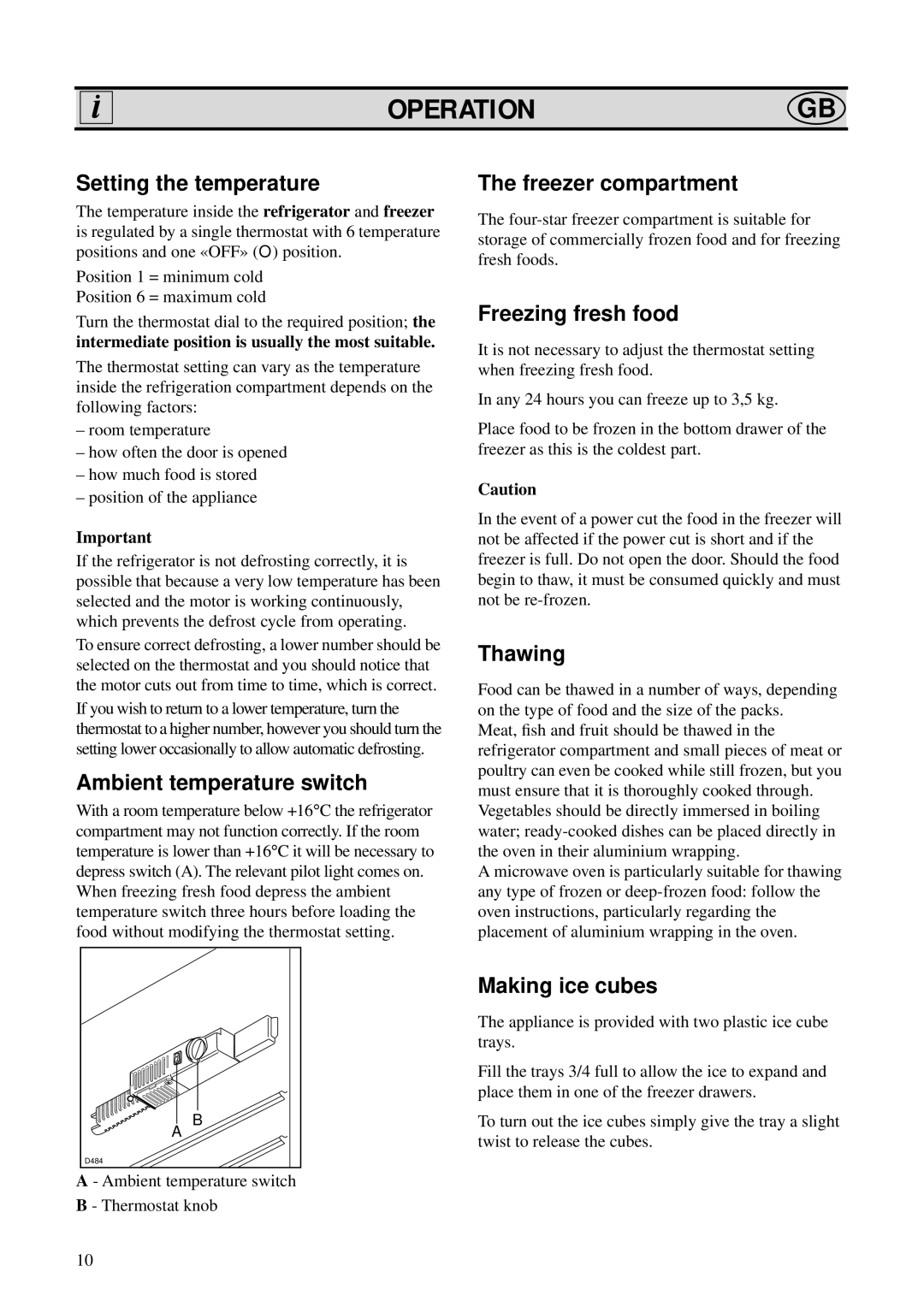 Zanussi ZFK 62/23 RF manual Operationgb 