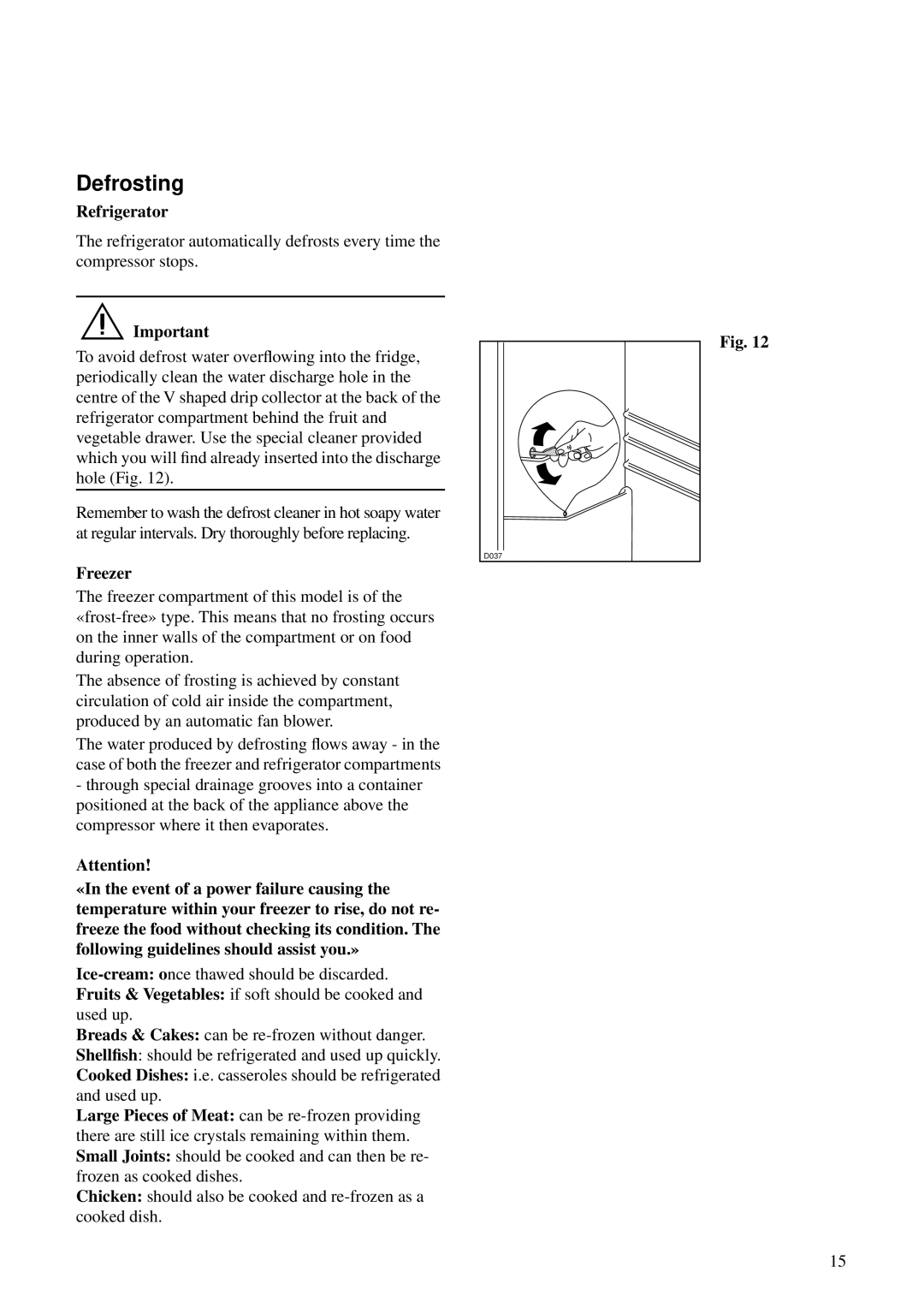 Zanussi ZFK 62/23 RF manual Defrosting, Refrigerator 