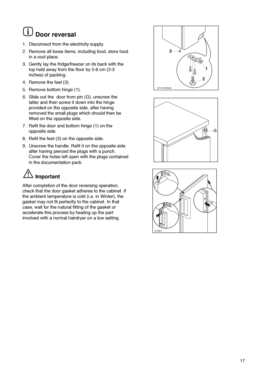 Zanussi ZFR 67 manual Door reversal 