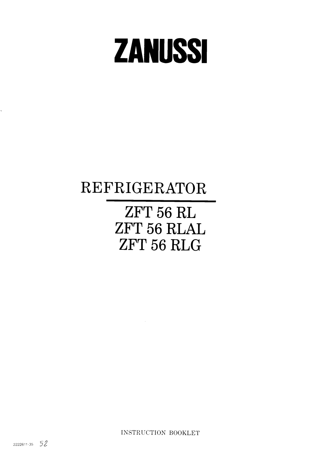 Zanussi ZFT 56 RLG, ZFT 56 RLAL manual 