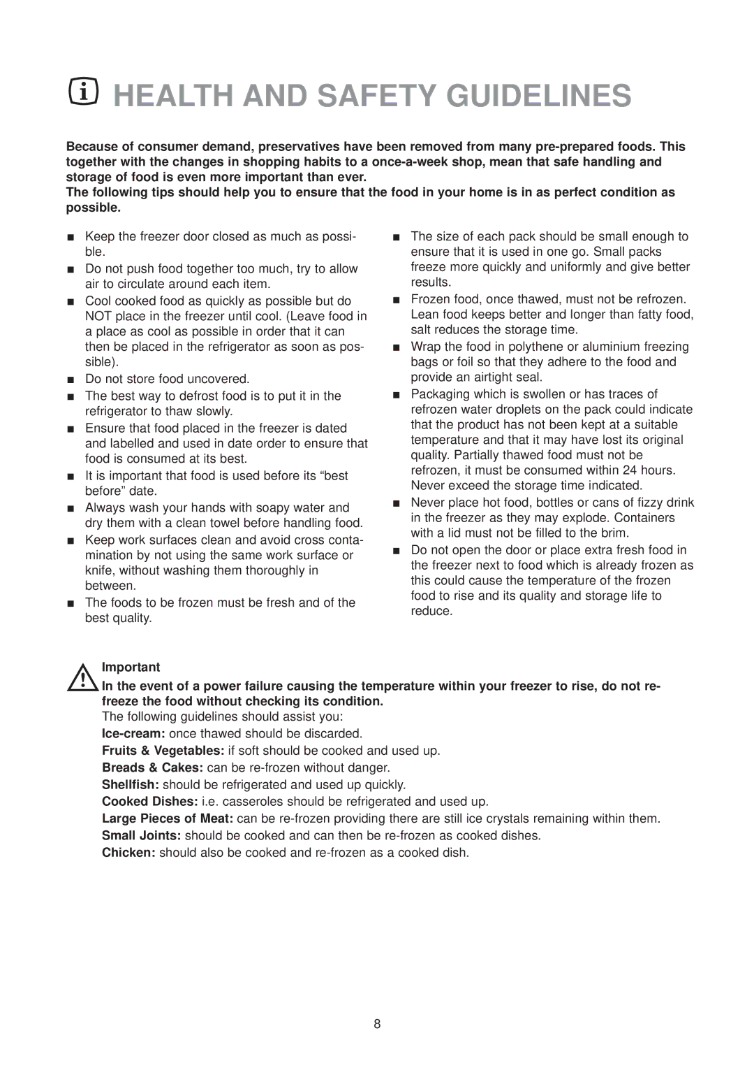 Zanussi ZFX 74 W manual Health and Safety Guidelines 