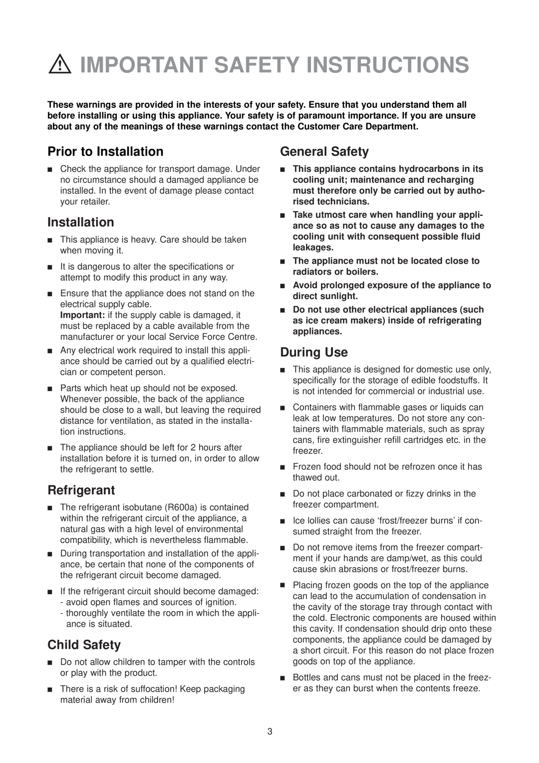 Zanussi ZFX 74 W manual Important Safety Instructions 