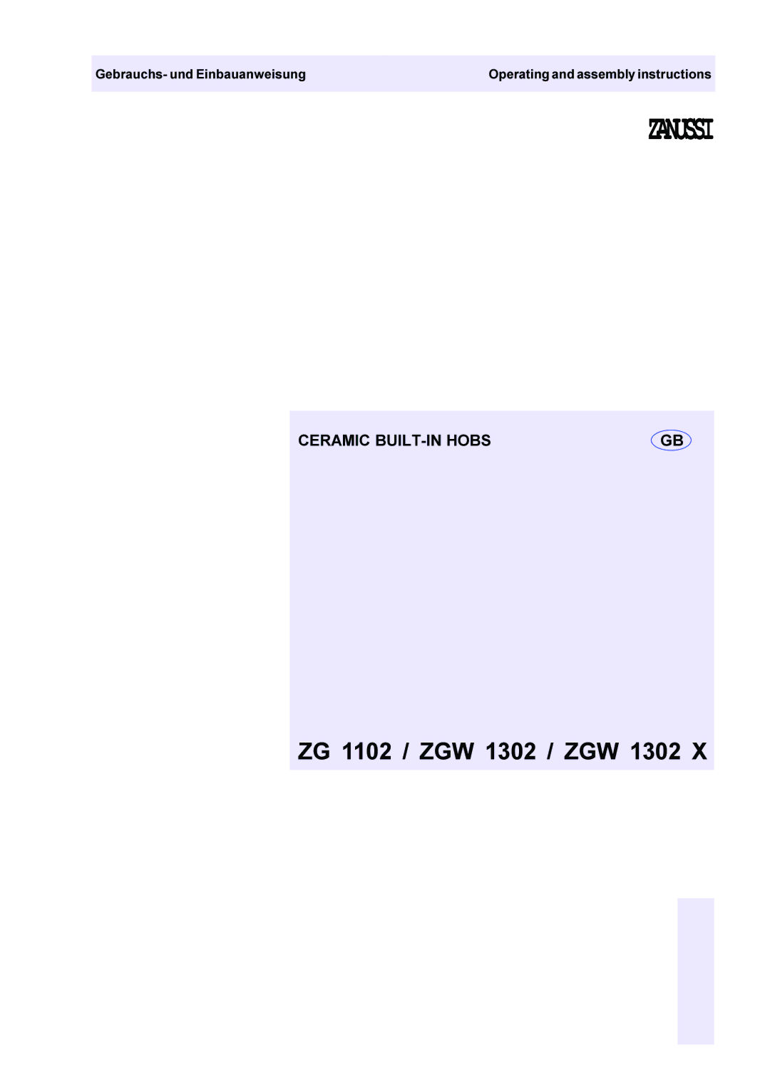 Zanussi ZG 1102, ZGW 1302 X manual Zanussi 