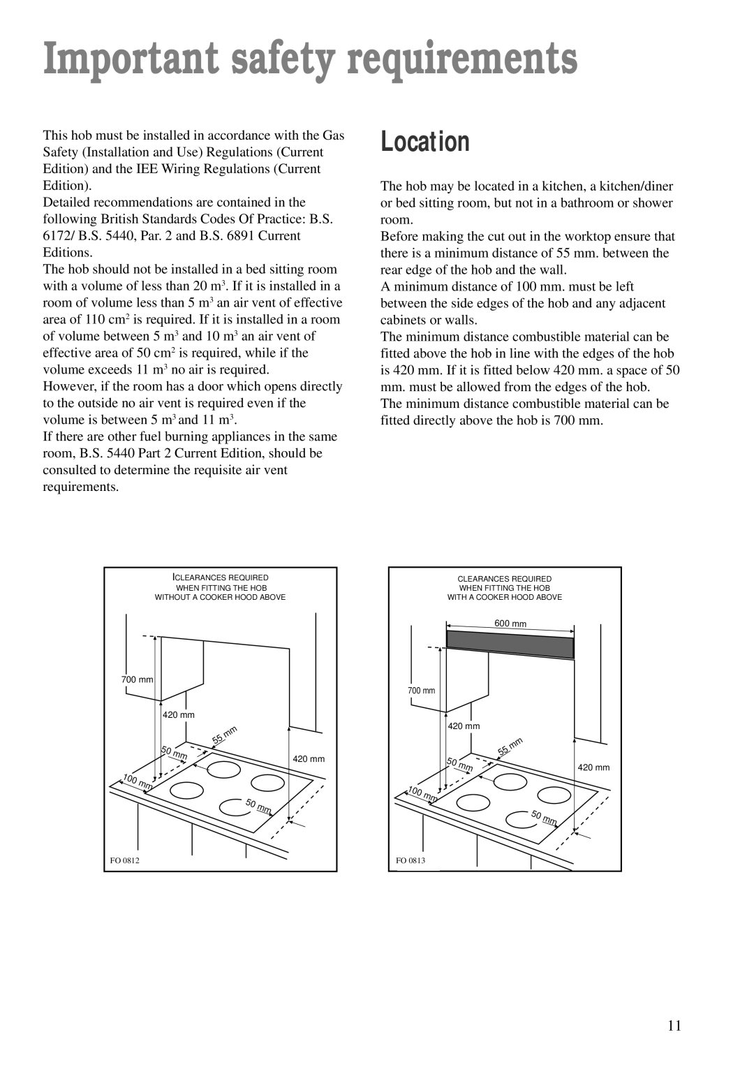 Zanussi ZGF 642 manual Important safety requirements, Location 