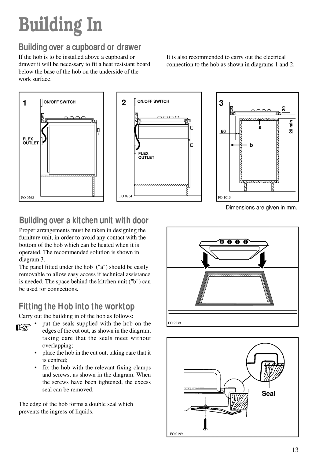 Zanussi ZGF 642 manual Building, Fitting the Hob into the worktop 