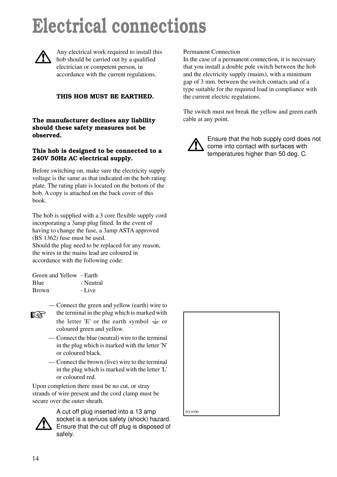 Zanussi ZGF 642 manual Electrical connections, This HOB Must be Earthed 