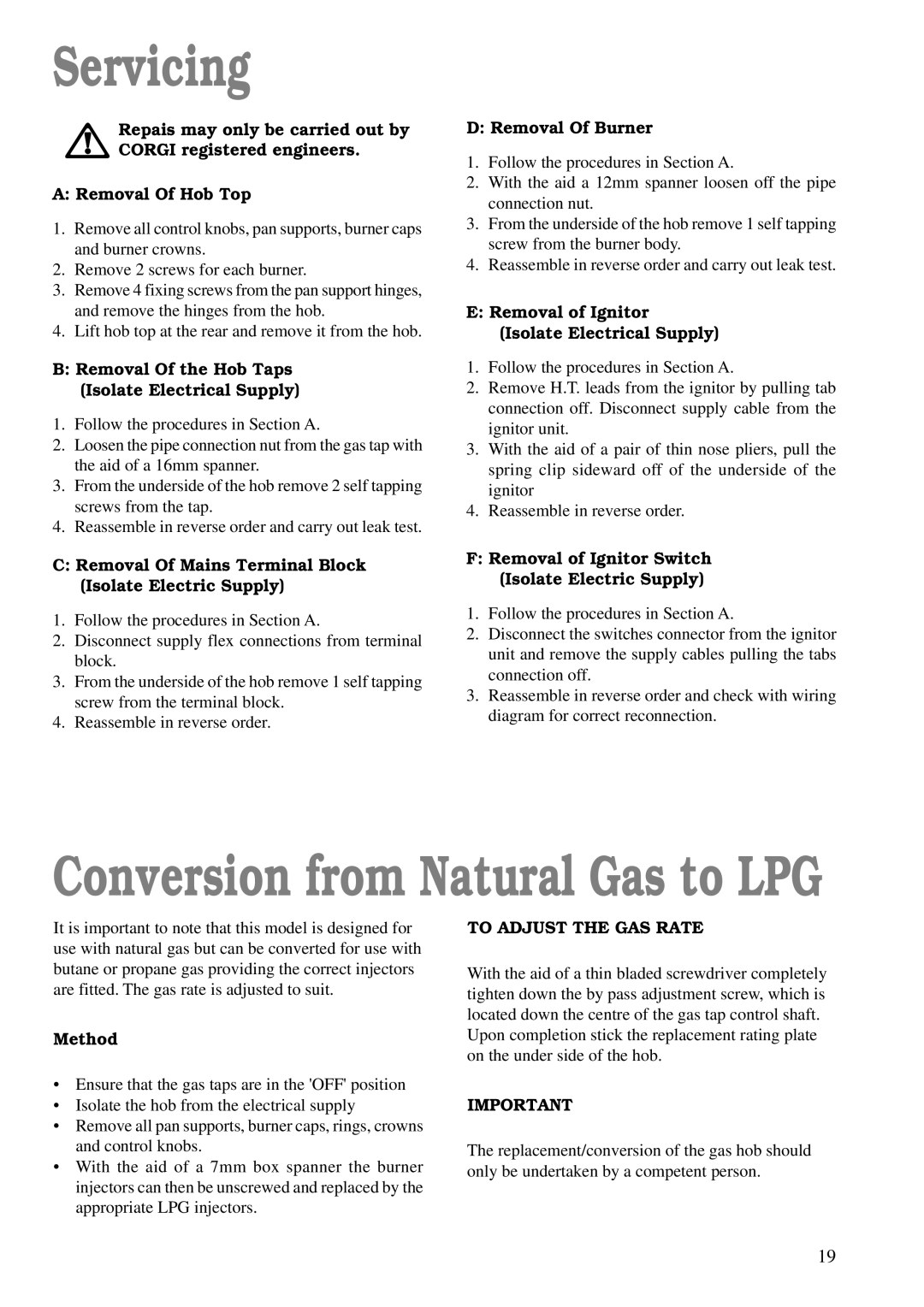 Zanussi ZGF 642 manual Servicing, To Adjust the GAS Rate 