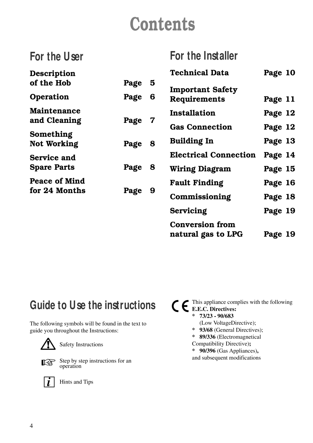 Zanussi ZGF 642 manual Contents 