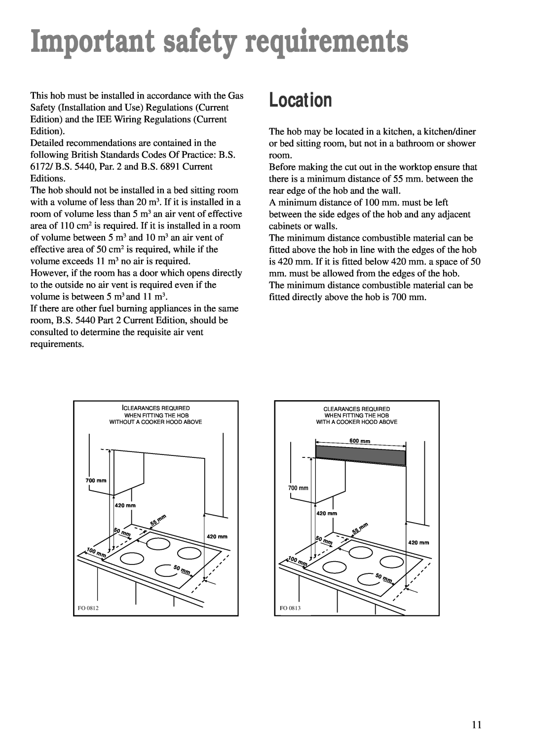 Zanussi ZGF 642 manual Important safety requirements, Location 