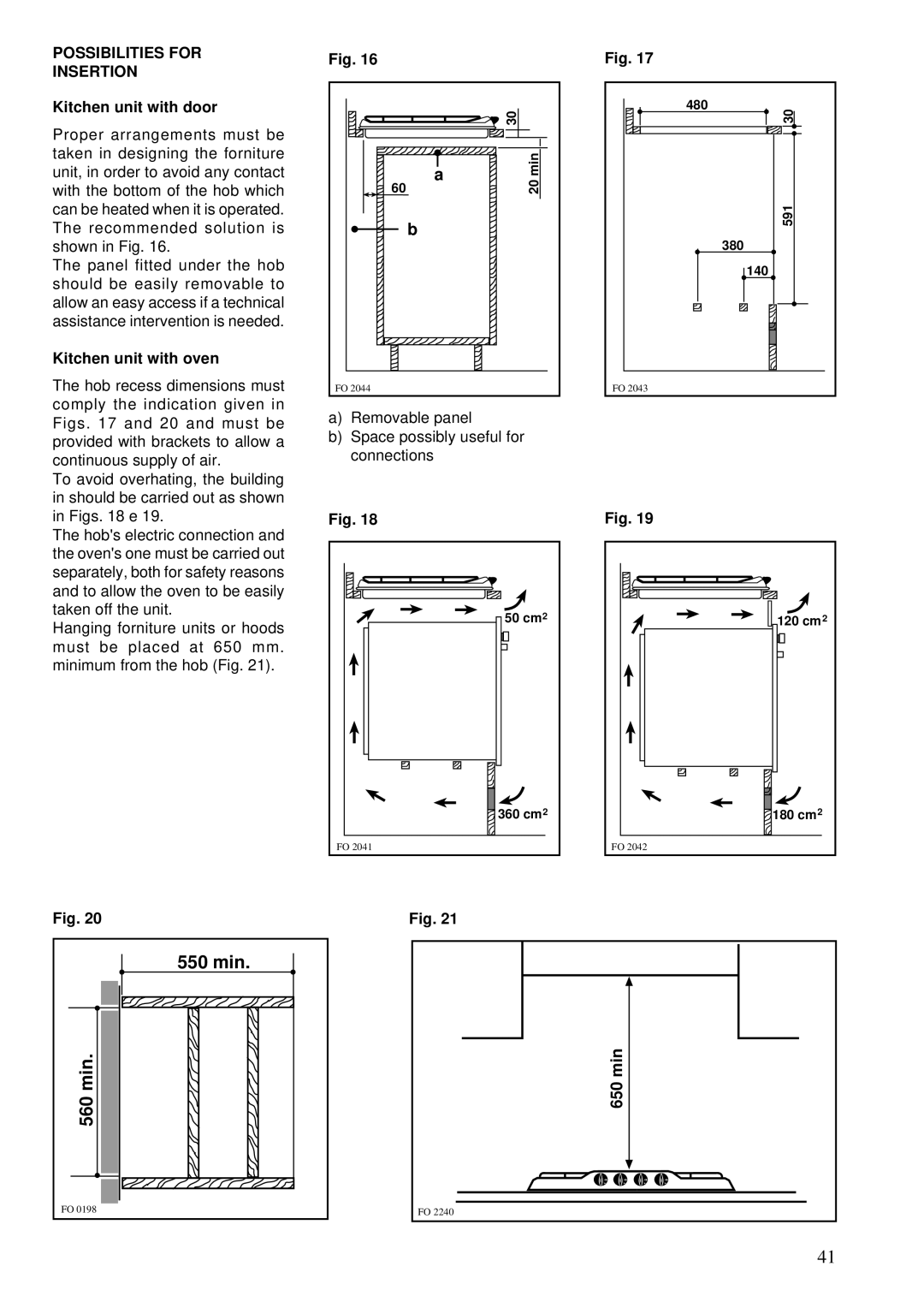 Zanussi ZGF 643 manual Possibilities for Insertion, Kitchen unit with door, Kitchen unit with oven 