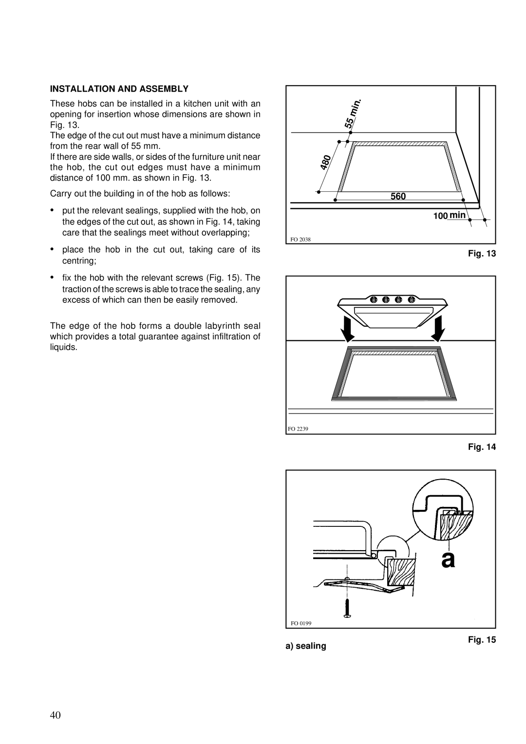 Zanussi ZGF 643 manual Installation and Assembly, 480, Sealing 