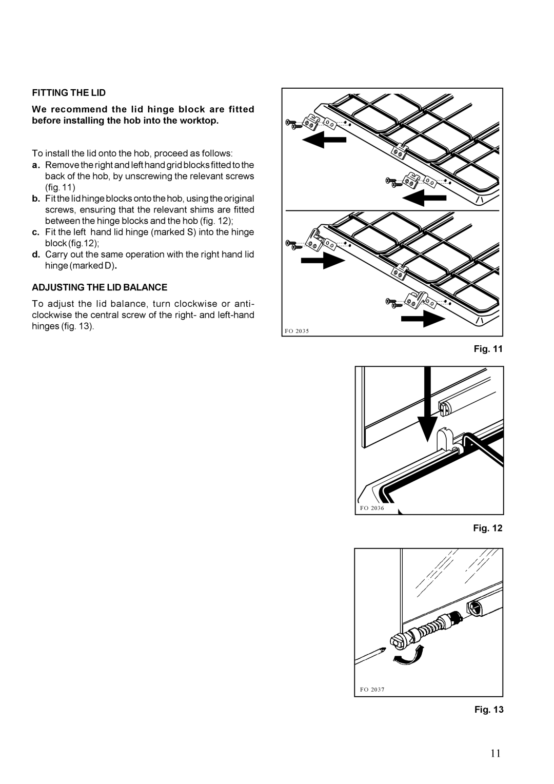 Zanussi ZGF 647 installation manual Fitting the LID, Adjusting the LID Balance 