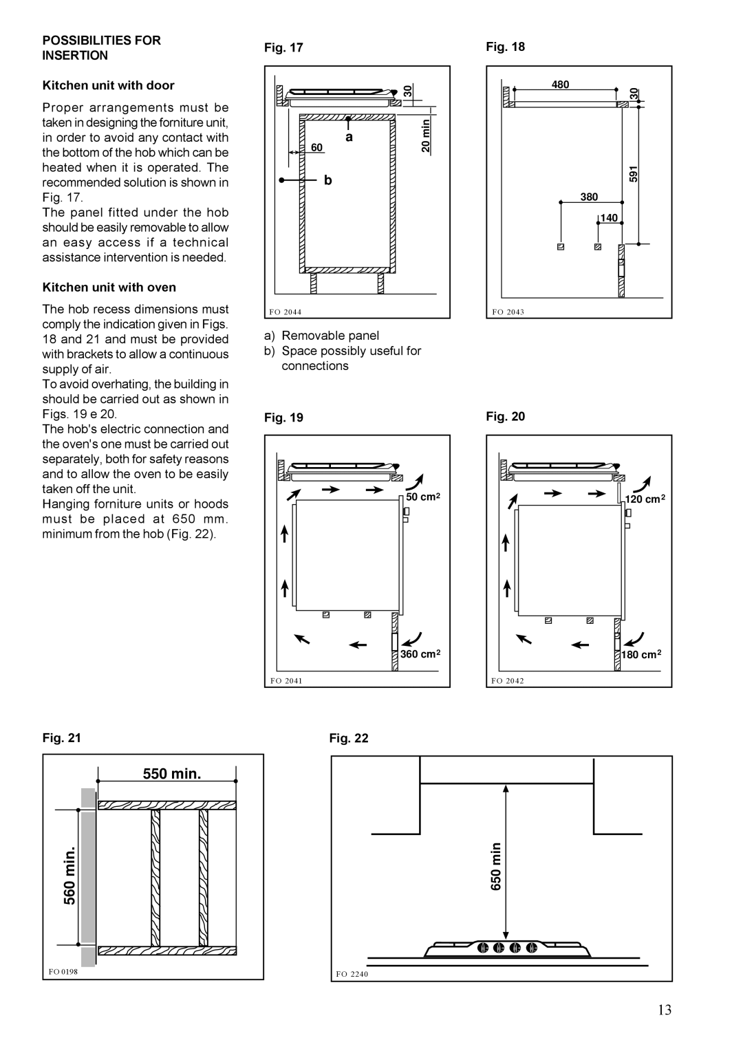 Zanussi ZGF 647 installation manual Possibilities for Insertion 