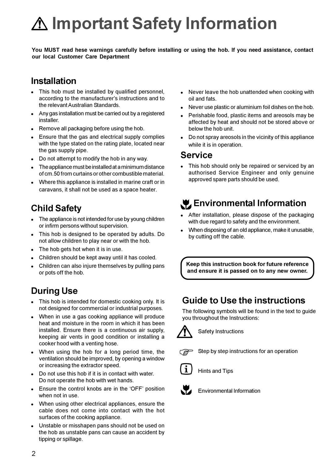 Zanussi ZGF 681 manual Important Safety Information 