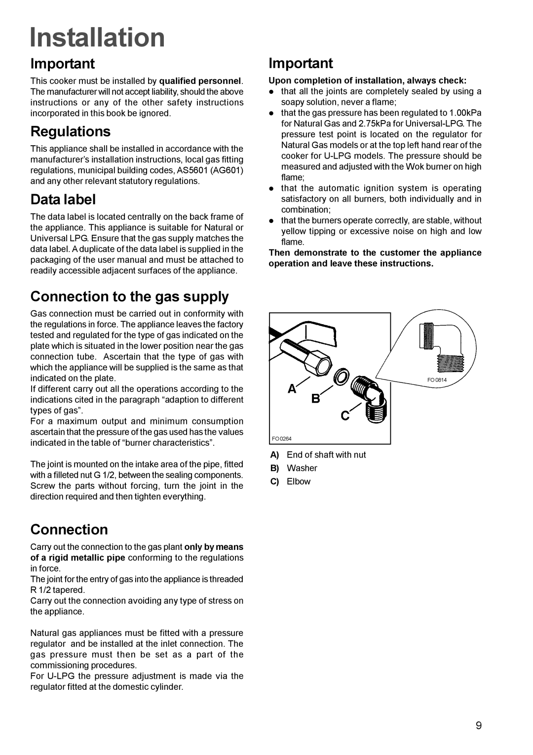 Zanussi ZGF 681 manual Installation, Regulations, Data label Connection to the gas supply 