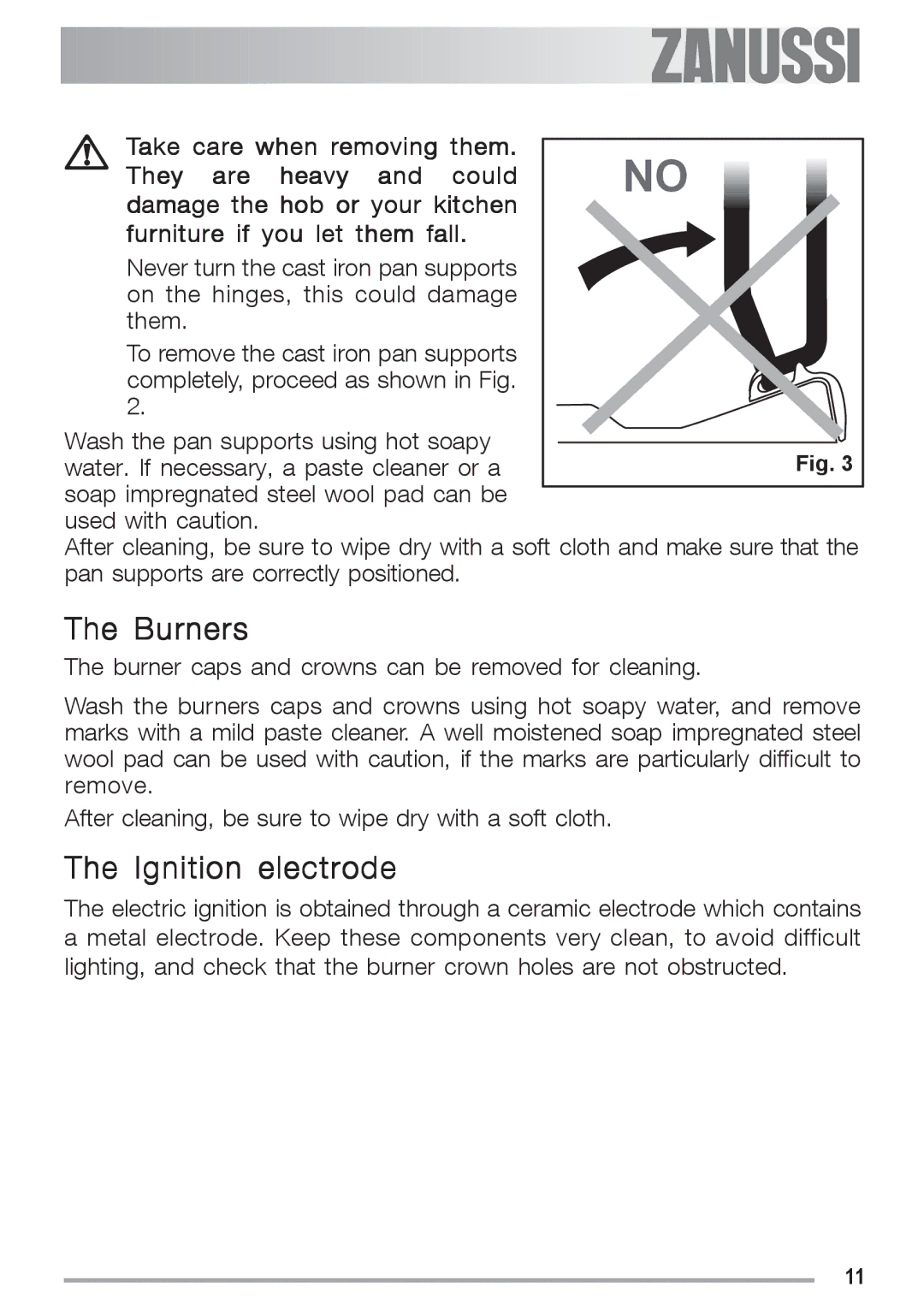 Zanussi ZGF 692 CT manual Burners, Ignition electrode 