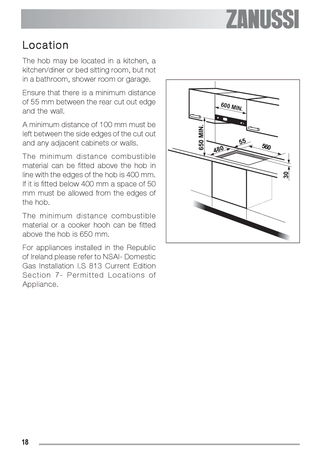 Zanussi ZGF 692 CT manual Location 