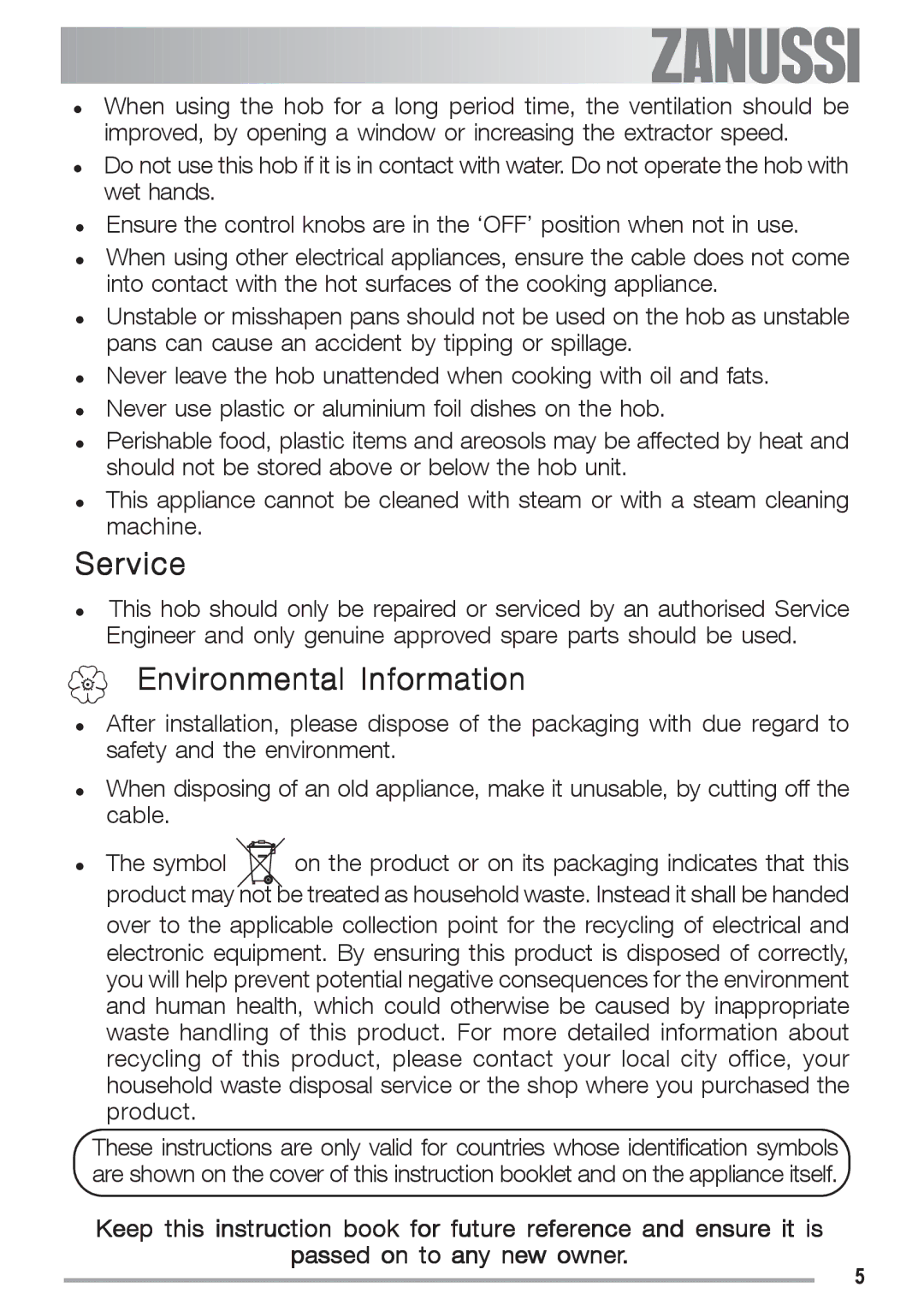 Zanussi ZGF 692 CT manual Service, Environmental Information 